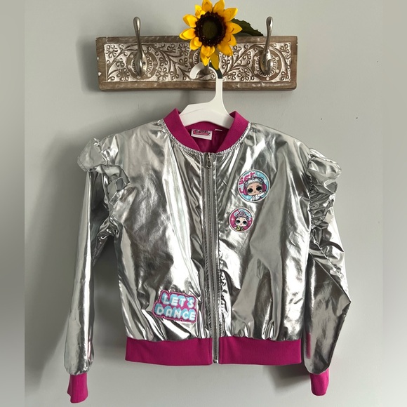 🌻L.O.L. Surprise! Girls Jacket-Silver & Pink Bomber Jacket-Size 7/8 - Picture 1 of 4